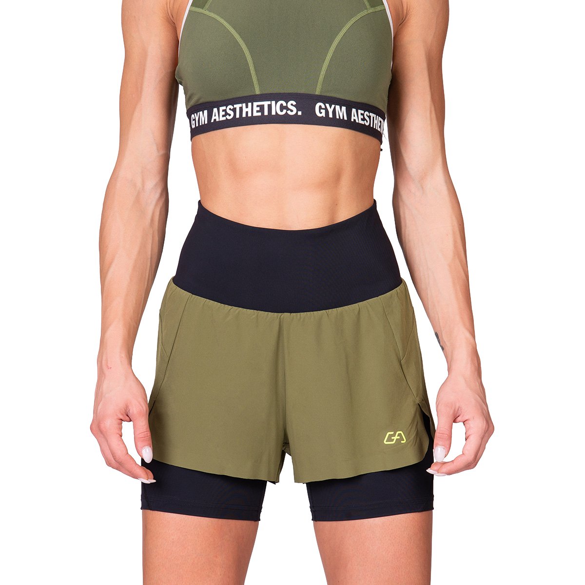 Image of Activewear 2in1 Color Block Running Shorts for Women
